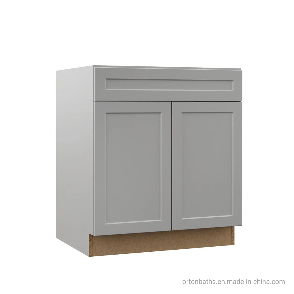 En Amérique du Nord Thermofoil blanche bon marché PVC 18mm Finition en mélamine MDF Shaker les panneaux de particules dtc charnières Poignée 304 ss Salle de bains cuisine de base de la vanité du dissipateur de Cabinet