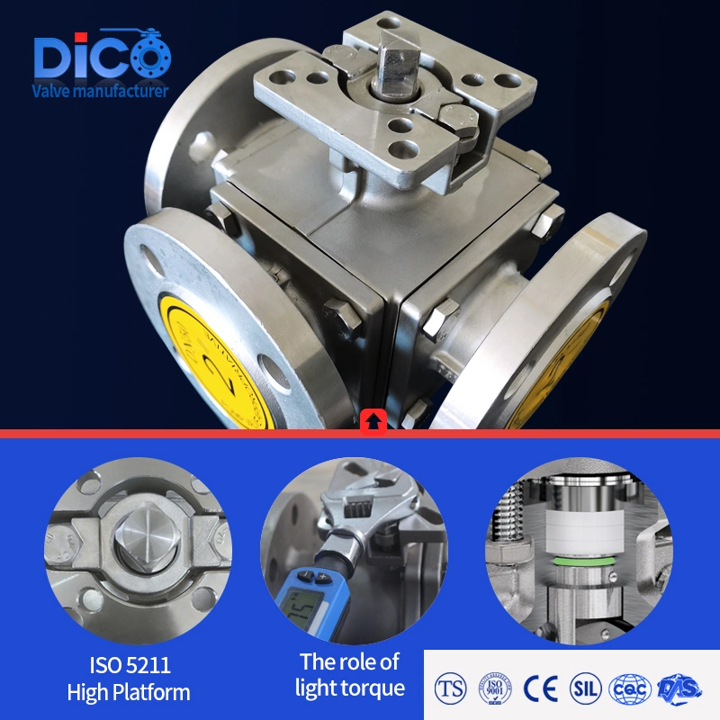 Dico API Stainless Steel SS304/316 3 Way Flange Ball Valve