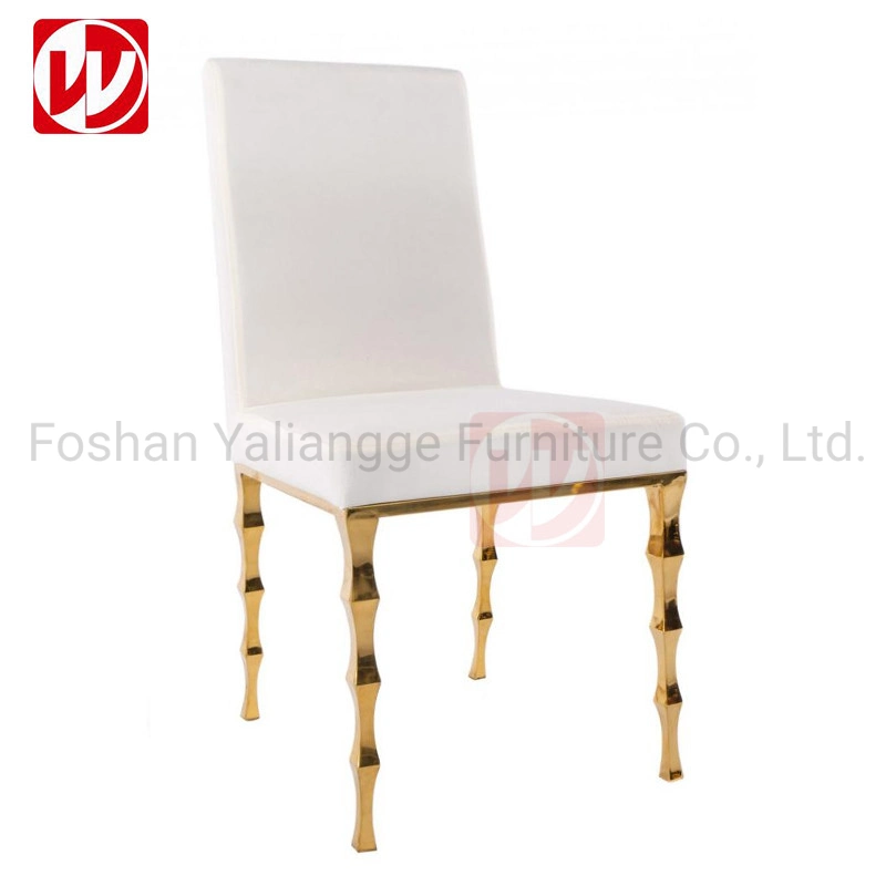 Rose Gold Stainless Steel Bamboo Legs Hotel Banquet Chair White PU Stackable Wedding Chair