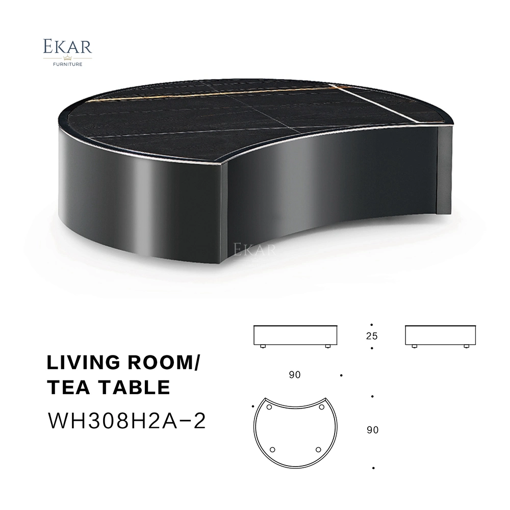 Tempered Black Glass Wisemax Furniture Glass Top Wooden Stainless Steel Metal Base Round Luxury Leisure Living Room Wooden Coff