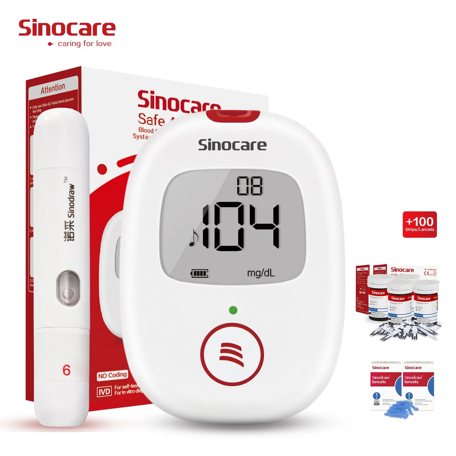 Sinocare Glucometer medidor de glicose Digital Monitor de açúcar no sangue Glucometer portátil com 25 PCS tira de teste diabéticos