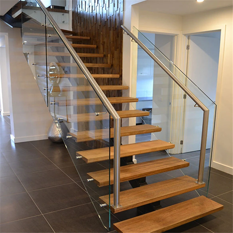 Modern Indoor Small Space Stairs Stainless Steel Wooden Straight Staircase