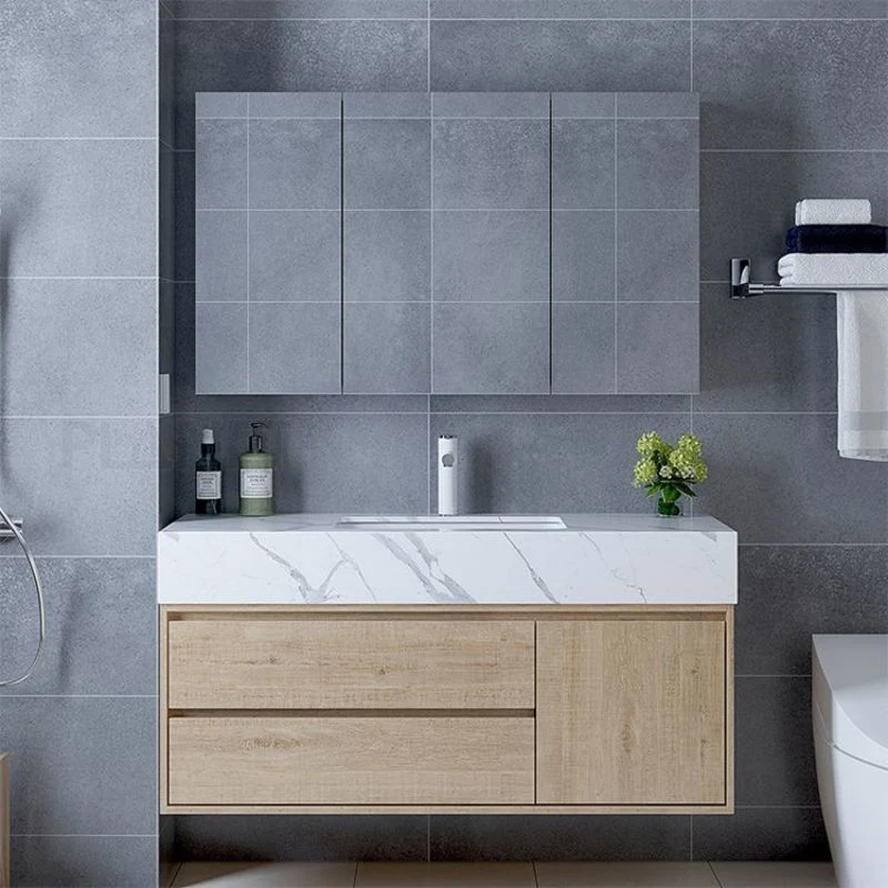 Meubles de salle de bain en bois massif de style européen moderne et minimaliste avec des armoires de bain simples et des lavabos.