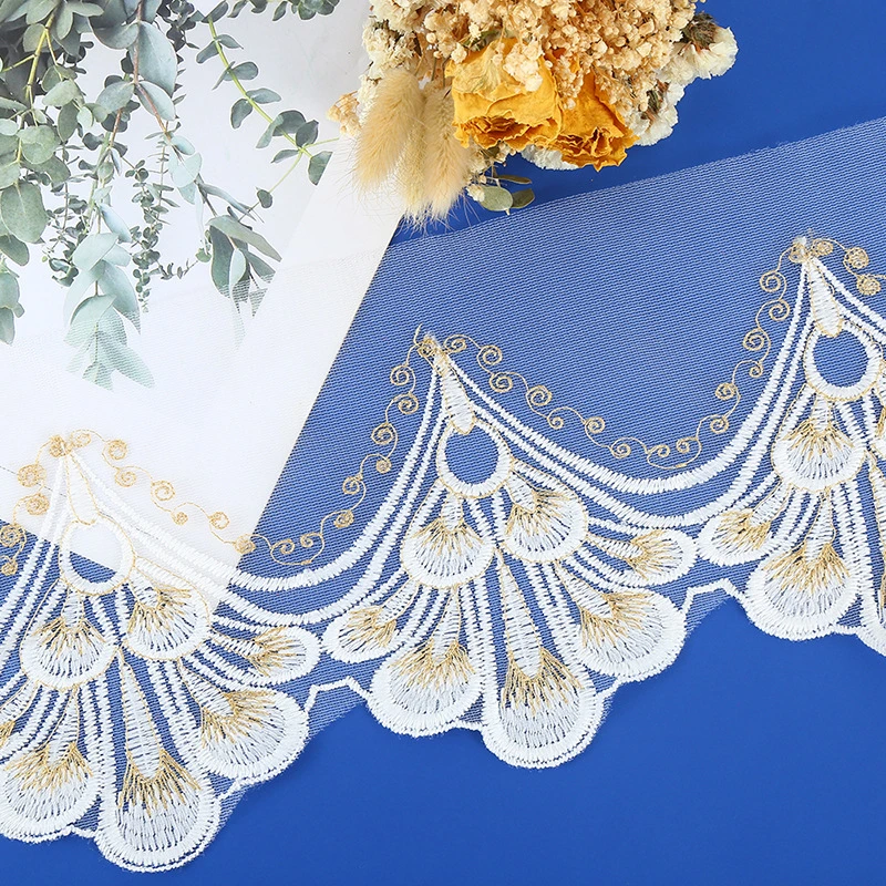 Guipure Lace Trim Embroidery Trim Double Scalloped V1791 Metallic Lace Trimmings Design