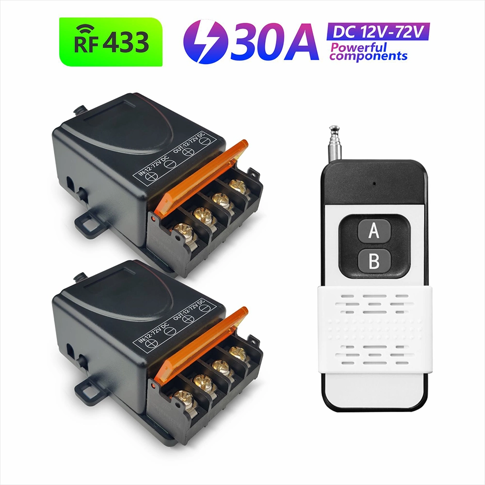 RF 433MHz Wireless Remote Control Switch 30A DC 12V 24V 48V 72V High Power 1000 Meters Relay Receiver for Electric Device Light