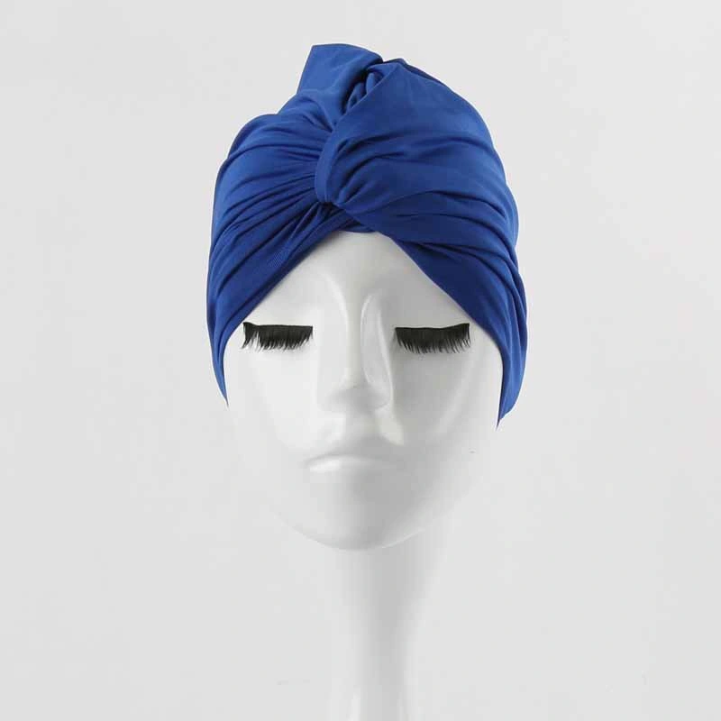 Stretchable Polyester Swimming Bathing Turban Head Cover Sun Cap Long Hair Hot Spring Swim Hat Solid Color Bathing Caps for Adult Women Men Teens Wbb16758