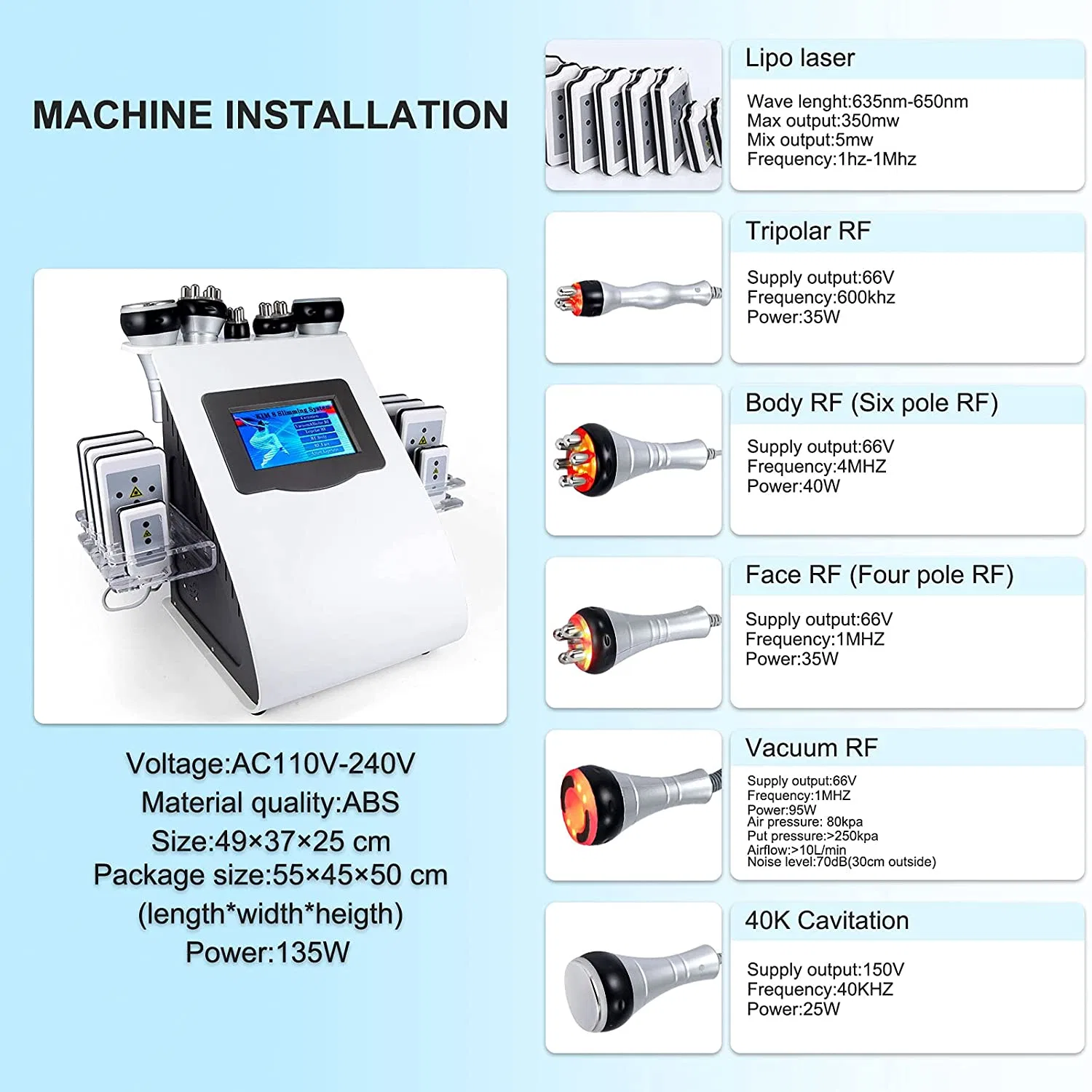 Máquina de limpeza profissional cavitação ultra-sónica RF equipamento de perda de peso