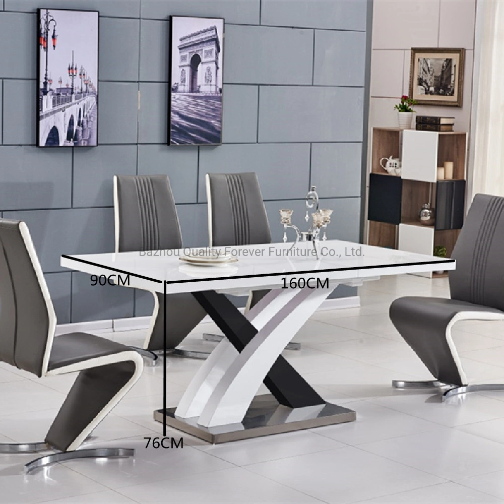 High quality/High cost performance Restaurant Hotel Wholesale/Supplier Modern Extendable MDF Top Stainless Steel Black White 6/8 Seat Dining Table