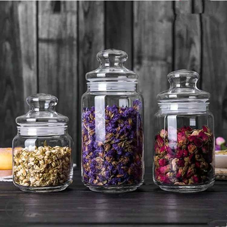 Whole Sale Round Glass Food Scented Tea Storage Jar with Lid