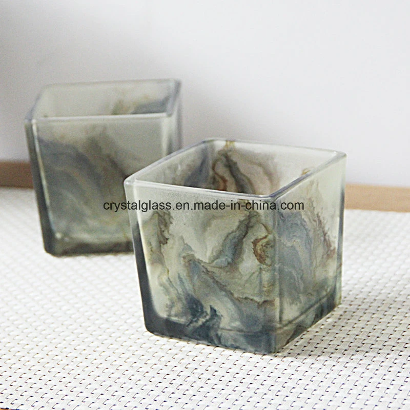 European Square Printed Glass Candle Holders