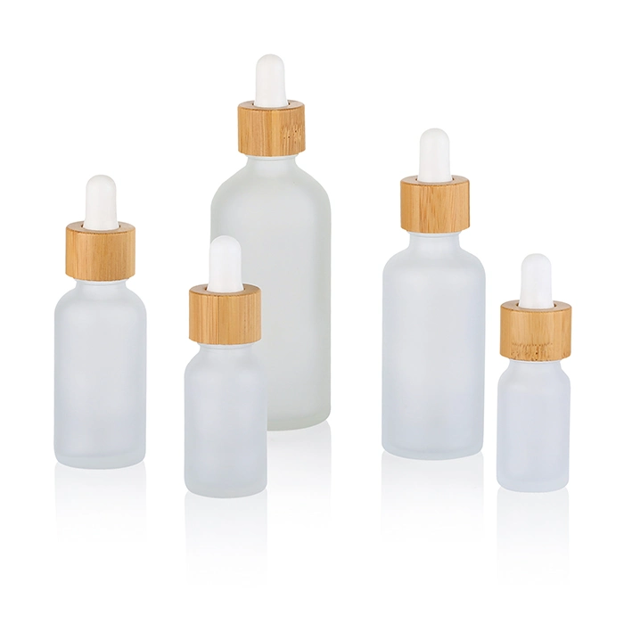 Ready to Ship Frosted Glass Dropper Bottle with Bamboo Collar for Essential Oil 30ml