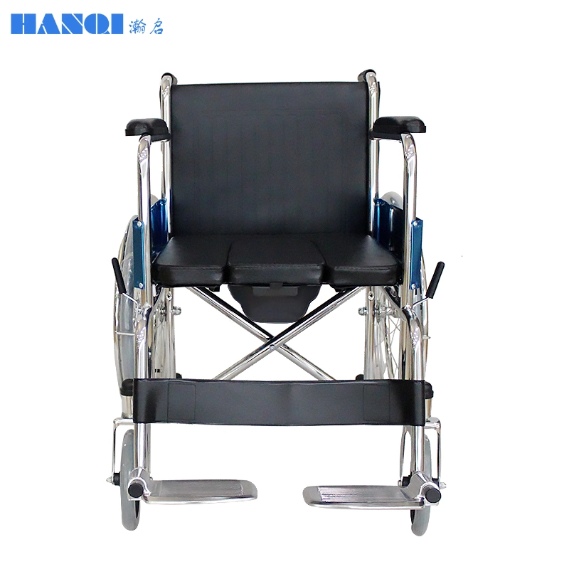 Multi-Functional and Lightweight Stainless Wheelchair with Pull-Type Plastic Commode for Disabled