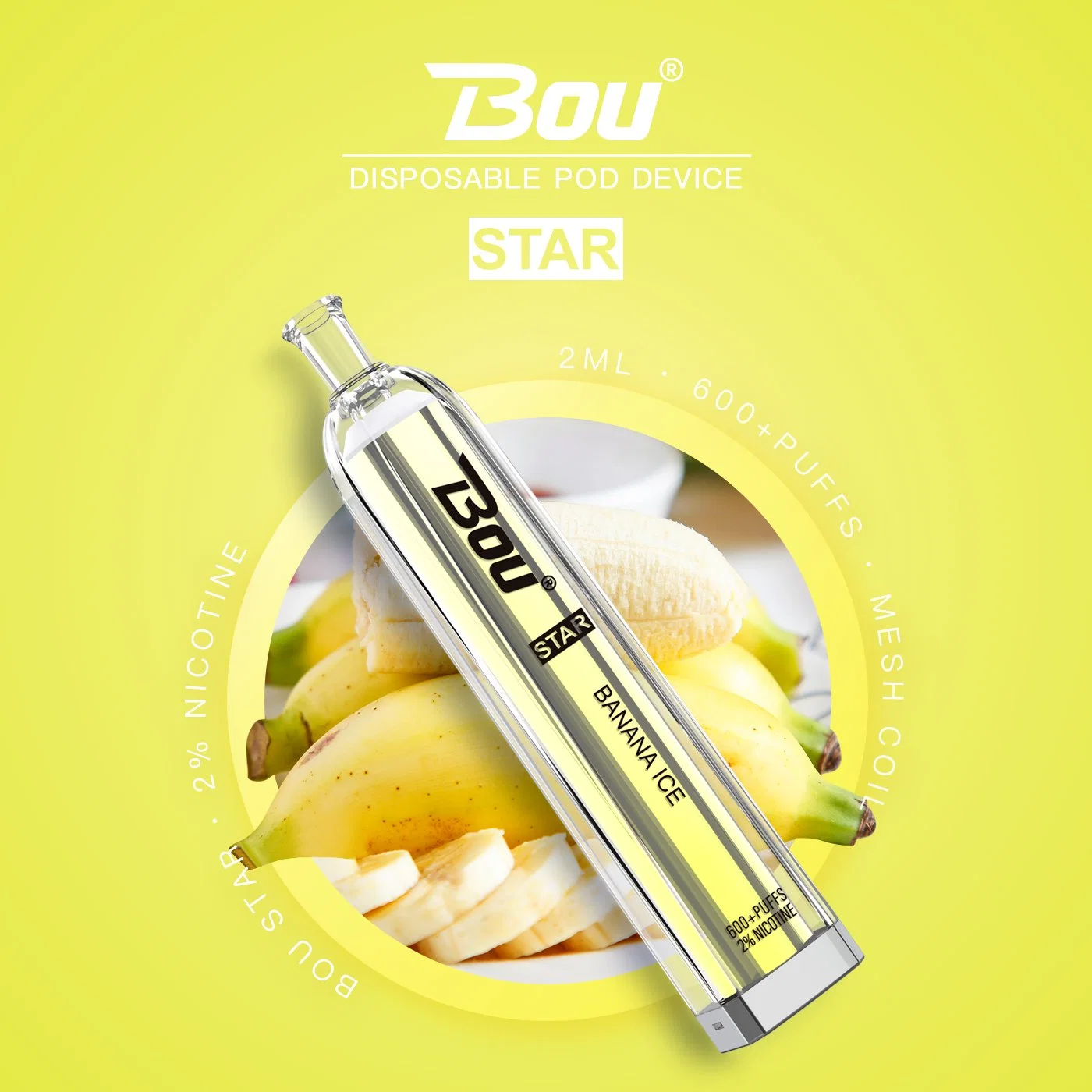 Vente en gros Bou Star Vapor Juice jetable 600 Puffs OEM E stylet de type Vape Pod CIG avec antenne en filet