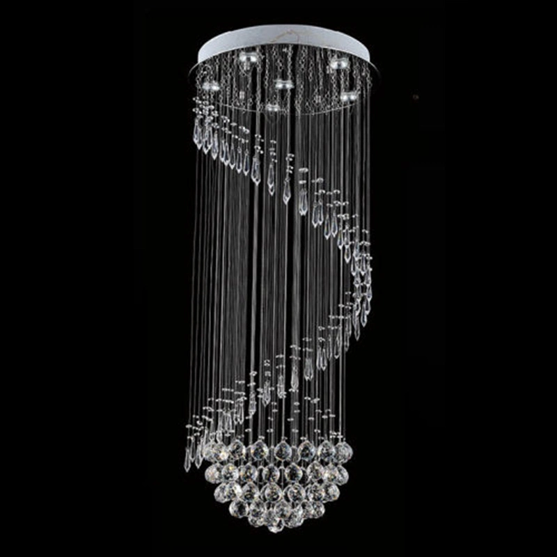 Factory Direct Sale Long Ceiling Light Rain Drop K9 Crystal Decor Hotel Villa Staircase Chandelier Fixture