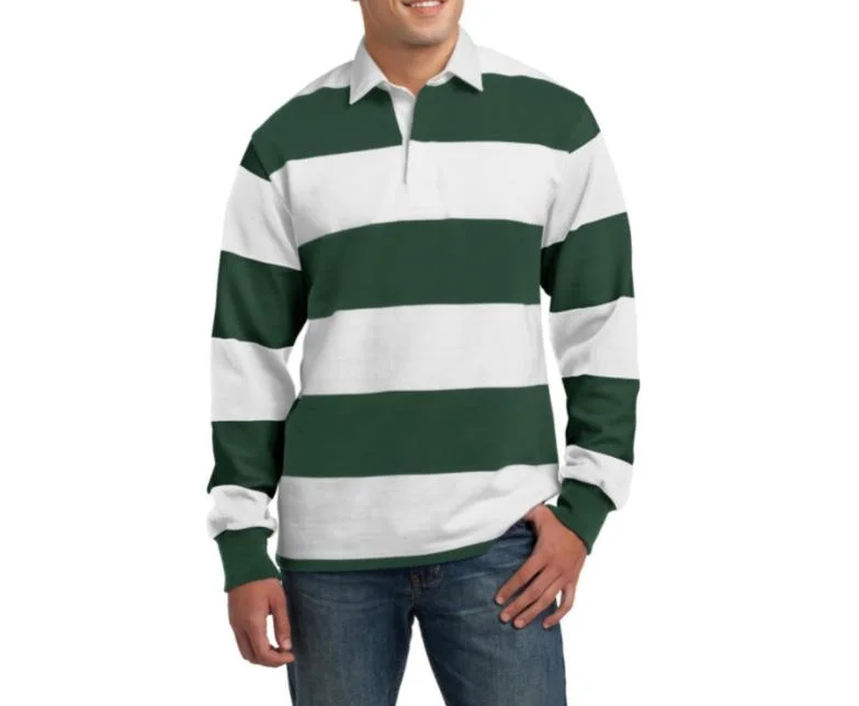 Custom Cotton Jersey Tops Classic Long Sleeve Yarn-Dyed Stripes Rugby Polo Shirt