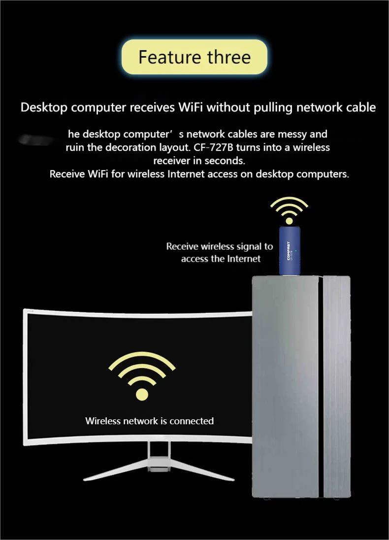 TRANSMISSOR USB MINI USB SEM fios DO RECEPTOR TRANSMISSOR Bluetooth DO CF-727b, transmissor USB para PC Placa de rede sem fios duas em uma