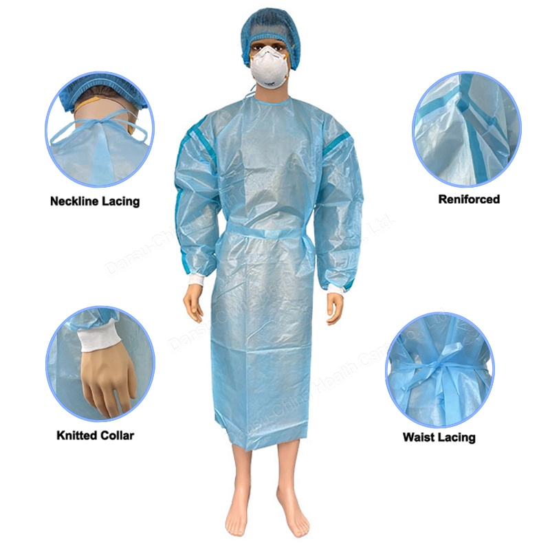 PE Coated Non-Woven Clothing PP+PE AAMI Level 4 Isolation Gown with Knitted Cuff