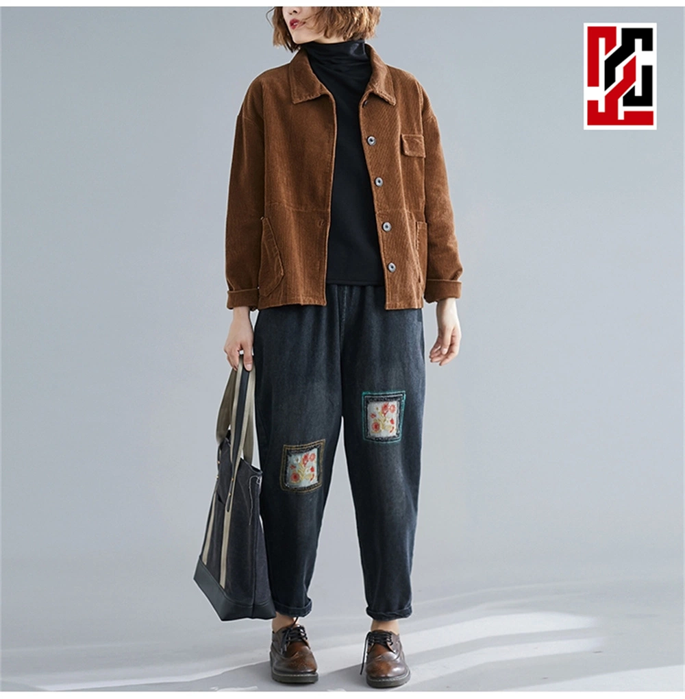 Custom Logo Autumn European Women&prime; S Casual Single Breasted Organ Bag Lapel Corduroy Long Sleeve Sexy Shortjacket