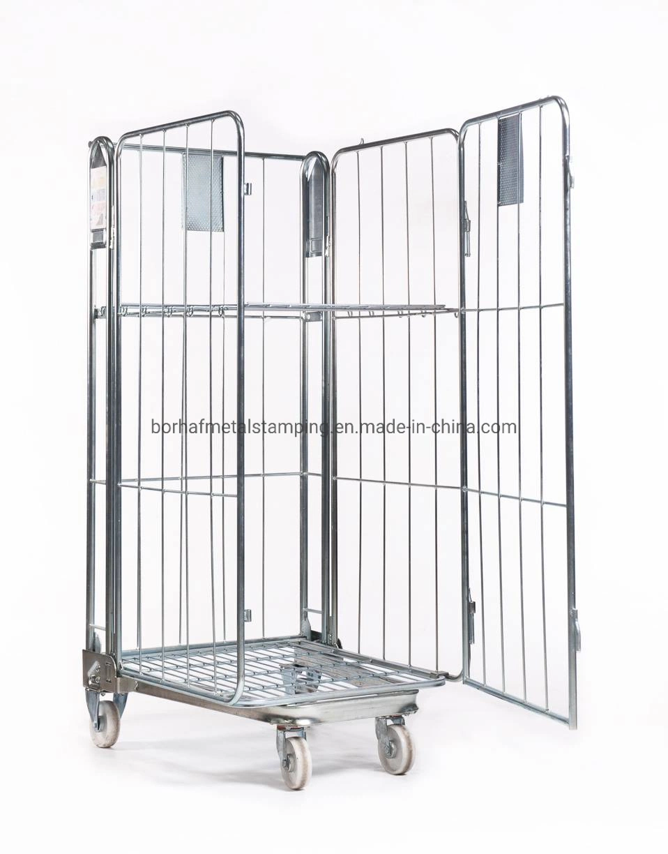 Logistic Platform Steel Wire Foldable Roll Container Cart Warehouse Trolley Cart Storage Cage