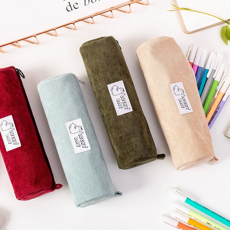 Literary Corduroy Pencil Case Ins Net Red Wind Creative Simple Pencil Case Student Storage Stationery Bag