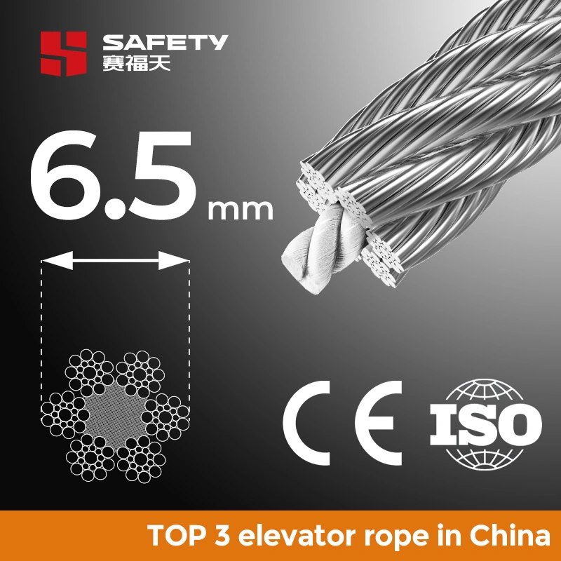 6,5mm 6X19 6*19 Faserkern 1370/1770 N/mm² Verzinkter Aufzugsregler Kabel Stahldraht Seil En12385