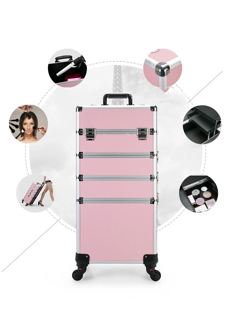 Hot Sale Artist aluminio maquillaje Trolley maquillaje luces de caso Kit de salón Multi-capa Tattoo Nail Art Caja de herramientas de almacenamiento