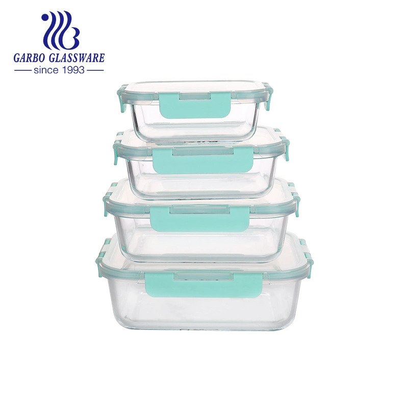 4PCS Rectangular Glass Food Containers Heat Resistant Lunch Box Set Microwave Safe Glassware Customized