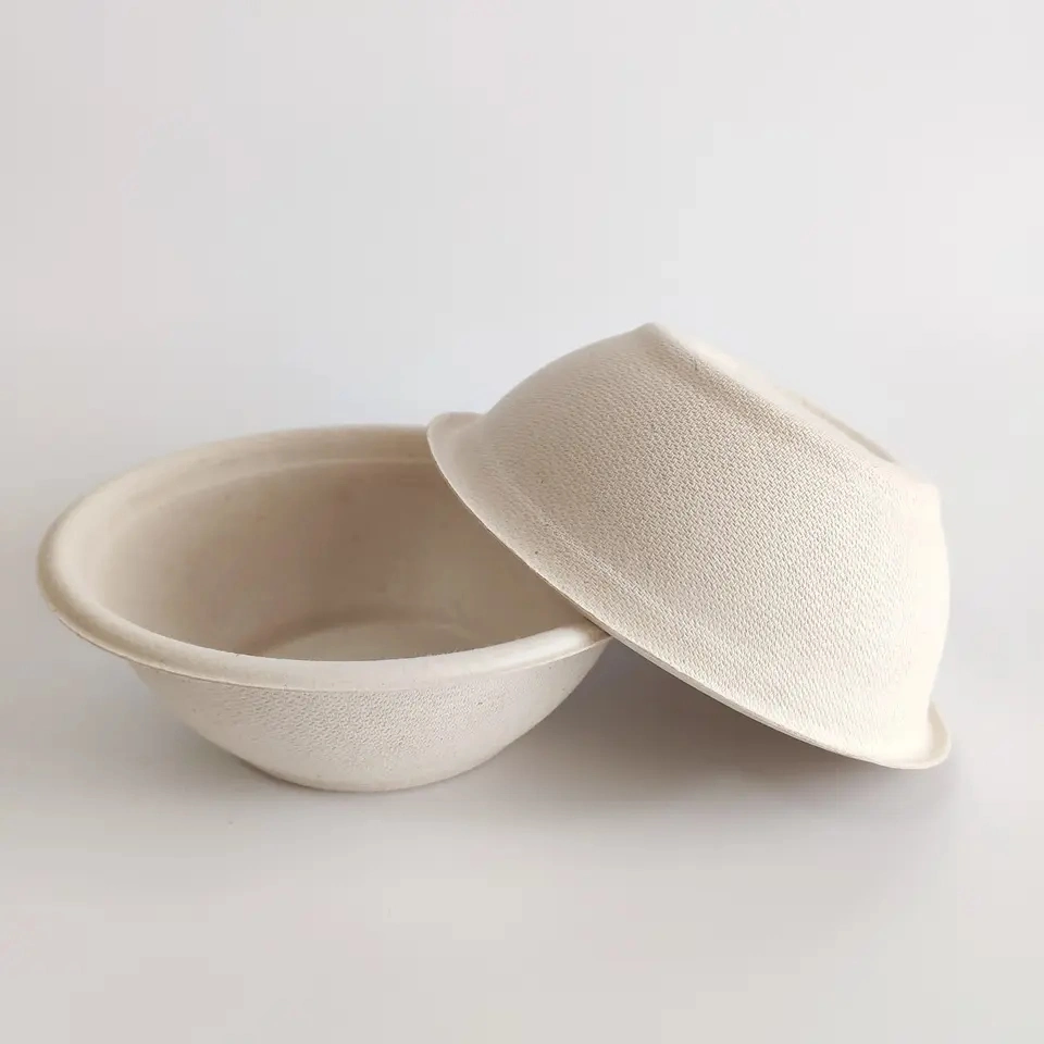 Creme de gelo descartável ecológico biodegradável papel de compostável para bagaço de cana-de-açúcar Ramen Salad Food Bowl