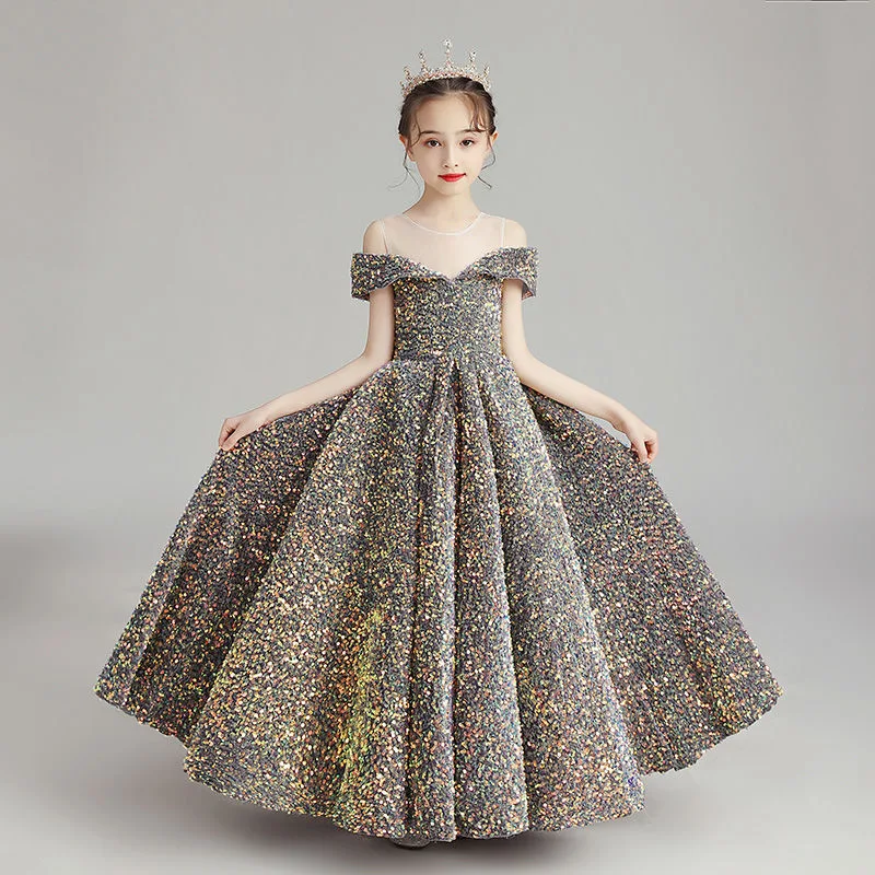 Yc404 Children's Wedding Dress Evening Dress Girls Sequins Show Princess Dress