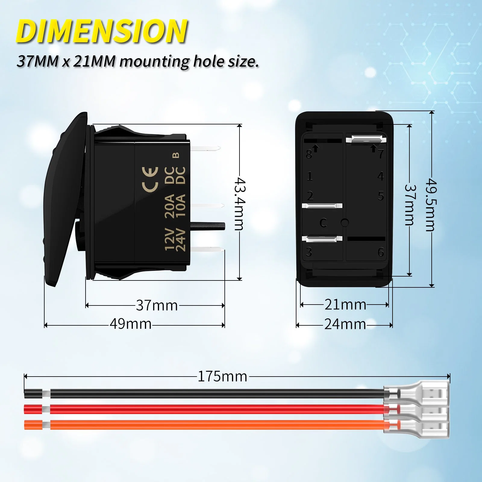 20A 12V 3pin Auto LED Waterproof Rocker Marine Switch