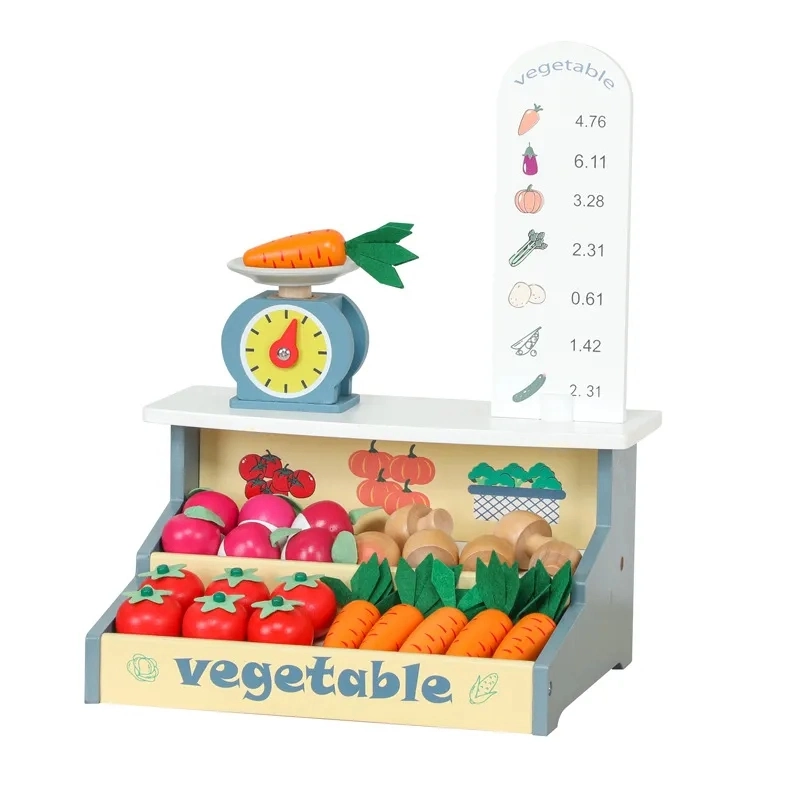 Hohe Simulation China Großhandel Kinder Baby Montessori Pädagogische Vorgeben Spielen Mini Gemüse Verkauf Shop Holzspielzeug