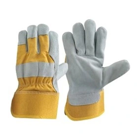 Armor Grey Split Palm Yellow Cotton Back Glove W/ Safety Cuff Grey/Yellow Leather Gloves