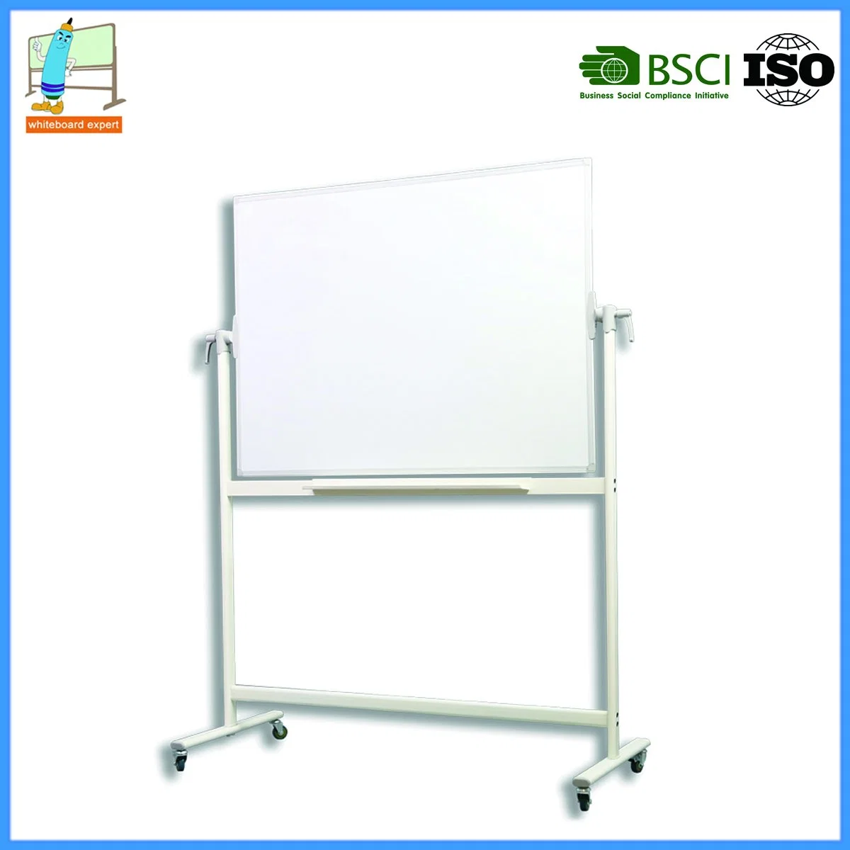 Double Side Pivoting Mobile Whiteboard with Wheels