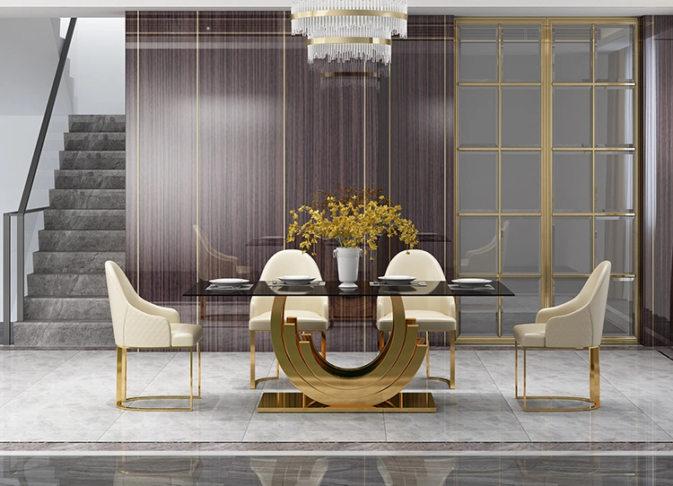 Luxury Golden Base Glass Dining Table for Wedding Party Table