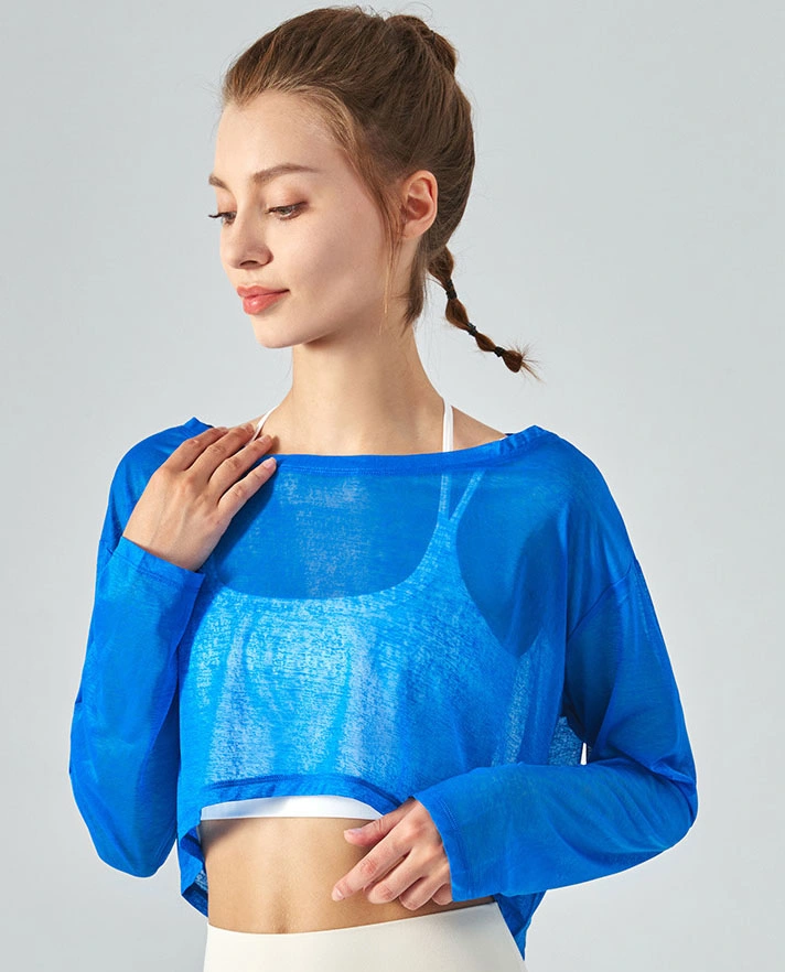 Depósito de la mujer entrenamiento Tops ropa deportiva para gimnasio yoga sueltos sobre la malla de tamaño de la ejecución de adecuación suelto tshirt