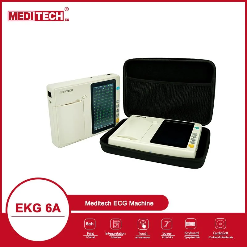 CE Goedkeuring Draagbare Hoge Kwaliteit 6 Kanaals ECG Machine En Grote Touch Screen