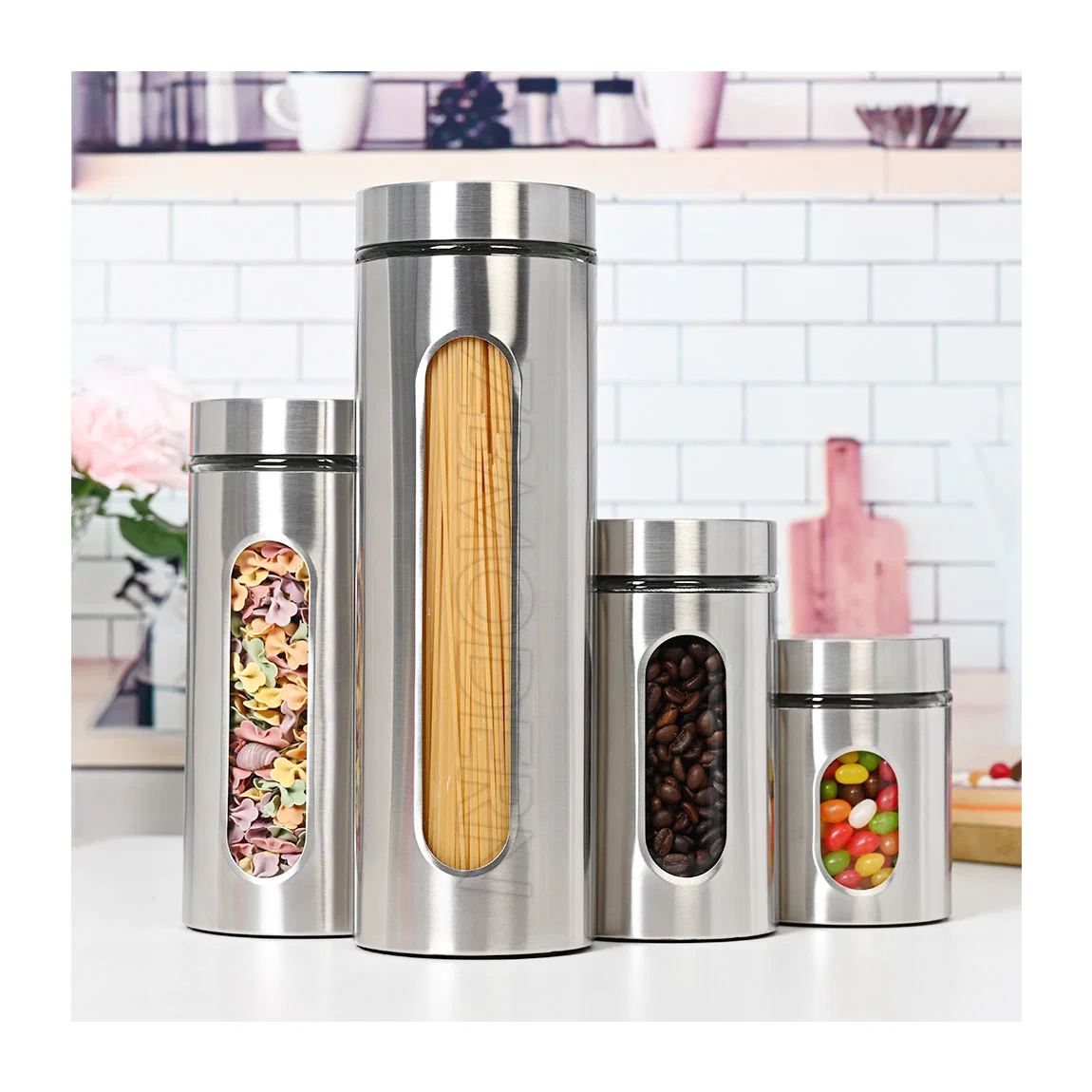 Wholesale/Supplier 4PCS Airtight Kitchen Storage Container Stainless Steel Canister Jars Set