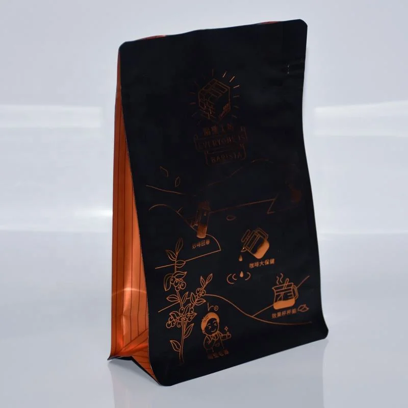 Bolsa de plástico Bolsas de embalaje de café Color aluminio Foleo de pie Bolsa de fondo plano bolsas de café con válvula