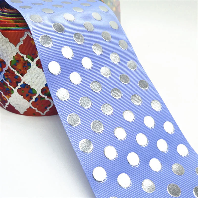 Custom Full Color Foil Gold Dots Grosgrain Ribbon