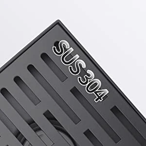 SUS 304 Stainless Steel Square Shower Drain Matte Black 6 Inch with Flange