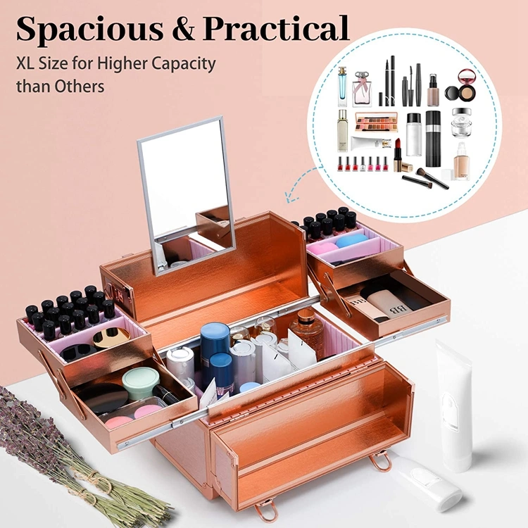 Large Portable 4-Tier Trays Makeup Cosmetic Case