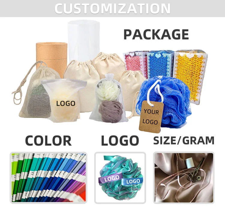 Custom Logo Assorted Colors Bath Sponge Shower Mesh Exfoliating Sponge