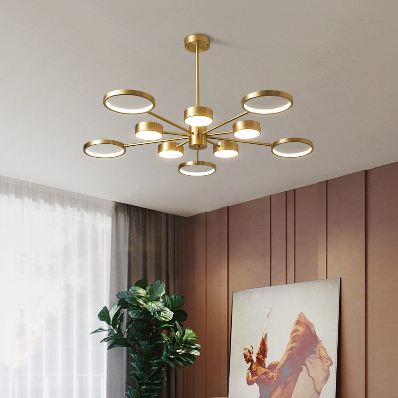 Nordic Ring Chandelier Postmodern Minimalist LED Living Room Light Light Luxury Dining Room Bedroom Copper Light