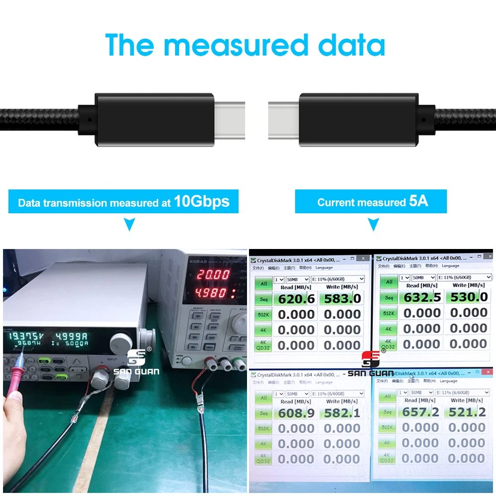 Novo dispositivo USB 3.2 Gen 2 Suporte de cabo USB do tipo C 5um carregamento rápido de 100W 20Gbps de transferência de dados de vídeo e áudio 4K 60Hz