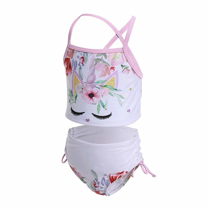 Girls Unicorn Swimsuit Summer Beach Sport Halter Tankini 2-Piece Bikini Sleeveless Beach Bathing Clothing Swimwear for Children