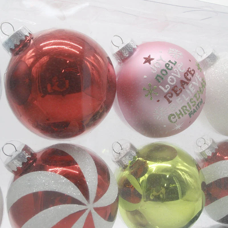 12PCS 8cm Ornament Bauble Sets White Pink Blue Green Red Candy Painted Christmas Glass Hanging Ball for Home Decor