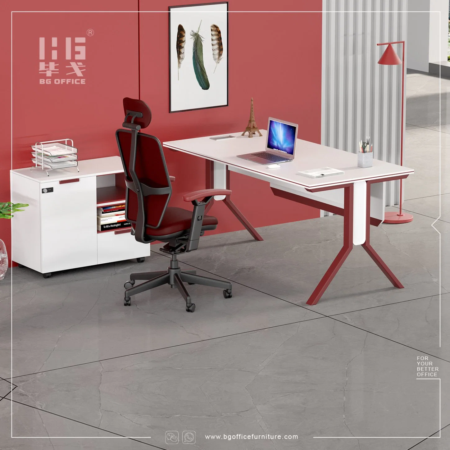 Wholesale/Supplier Modern Furniture Steel Leg Morandi White Red Office Desk Workstation