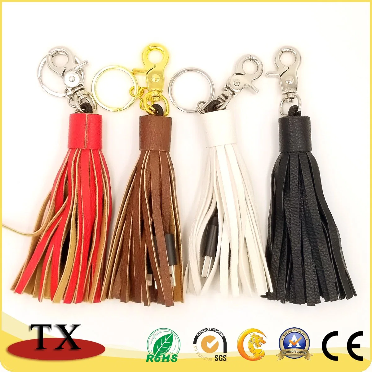 Leather Tassels Data Cable Key Chain