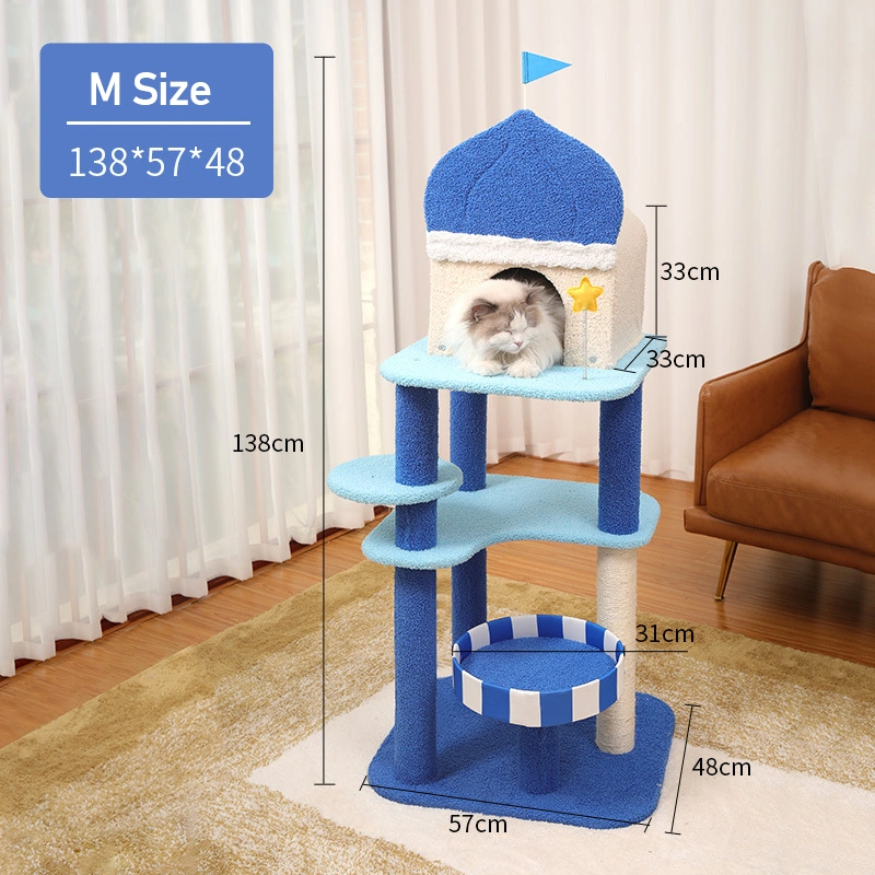 Aegean Park Series Blue Large Cat Trees Scratching Tower Board Toys Jumping Platform Pet Play House