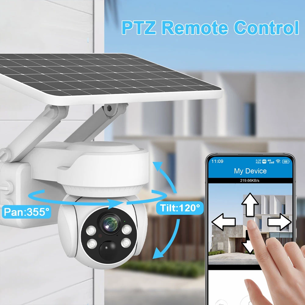 Low Power Full Color 360 PTZ Outdoor 4G/WiFi Wireless Security Camera System Solar Powered